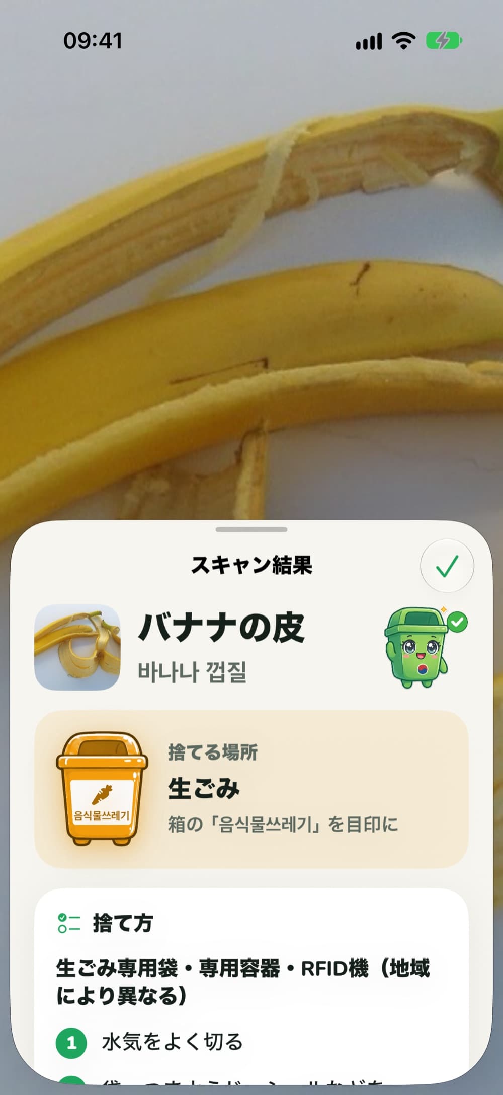 スキャン結果:バナナの皮は生ごみへ